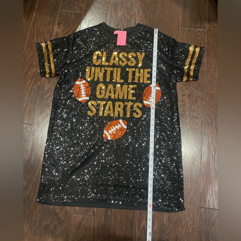 Simply Southern T-Shirt Dress Size L/XL Classy Until The Game Starts Sequin NEW - Picture 4 of 7
